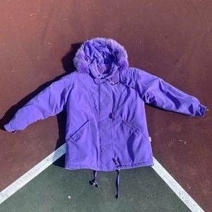 Vintage 90s purple jacket with faux fur hood trim